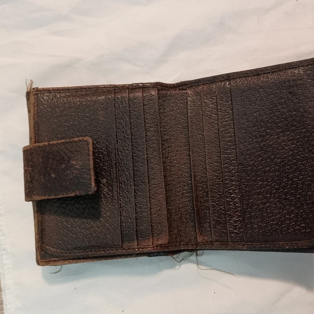 GUCCI GG Beige Canvas With Brn Leather Coin Purse Clutch/Wallet